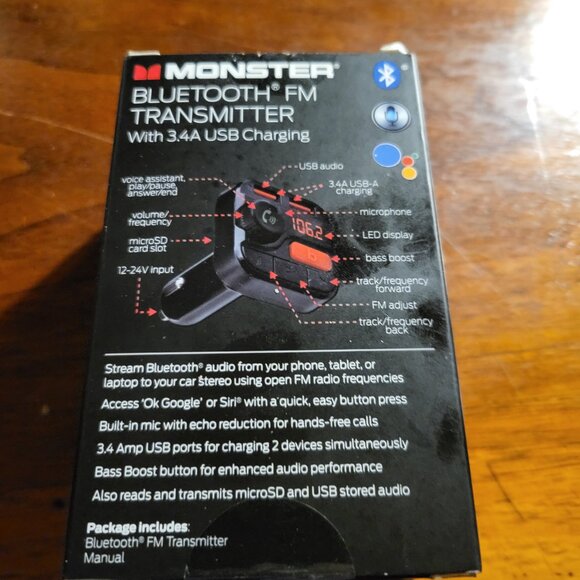MONSTER BLUETOOTH FM TRANSMITTER WITH 3.4A USB CHARGING - Picture 2 of 5